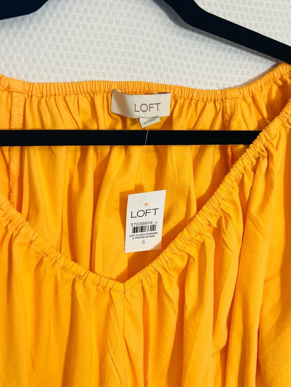 LOFT Bright Orange Puff Sleeve Smocked Peplum Blouse